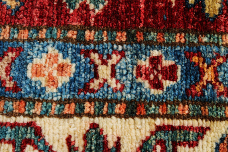 3x5 Red and Ivory Kazak Tribal Rug