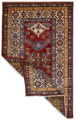 3x5 Red and Ivory Kazak Tribal Rug