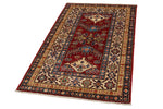 3x5 Red and Ivory Kazak Tribal Rug