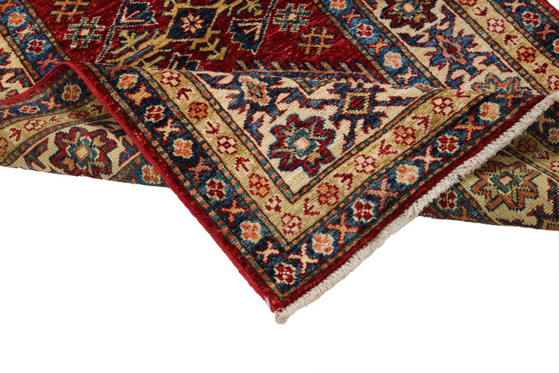 3x5 Red and Ivory Kazak Tribal Rug