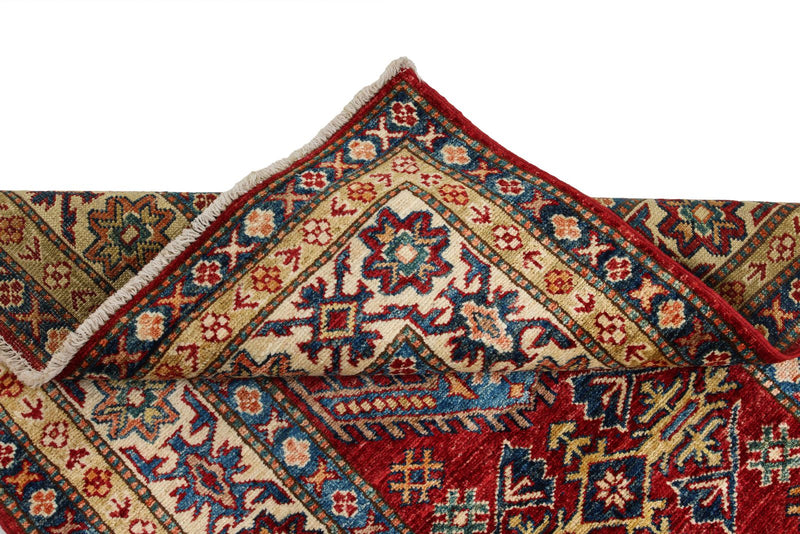 3x5 Red and Ivory Kazak Tribal Rug