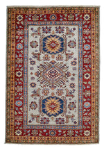 3x5 Gray and Red Kazak Tribal Rug