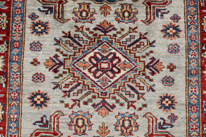 3x5 Gray and Red Kazak Tribal Rug