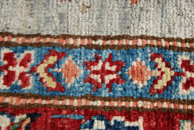 3x5 Gray and Red Kazak Tribal Rug