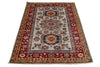 3x5 Gray and Red Kazak Tribal Rug