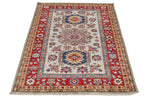 3x5 Gray and Red Kazak Tribal Rug