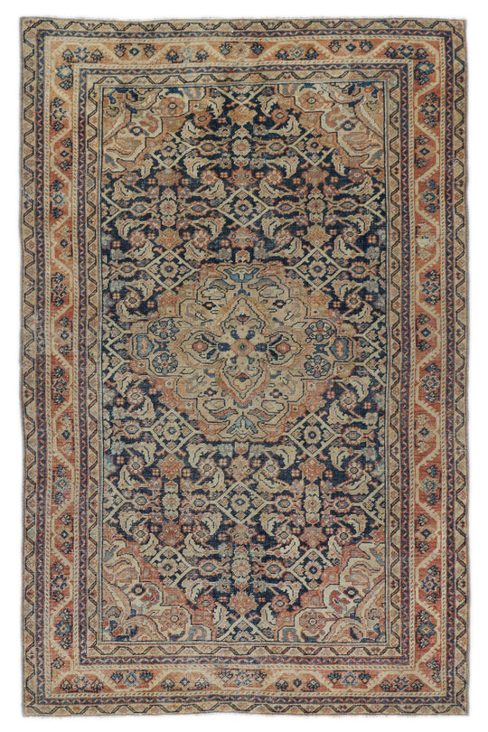 4x7 Navy and Beige Persian Traditional Rug
