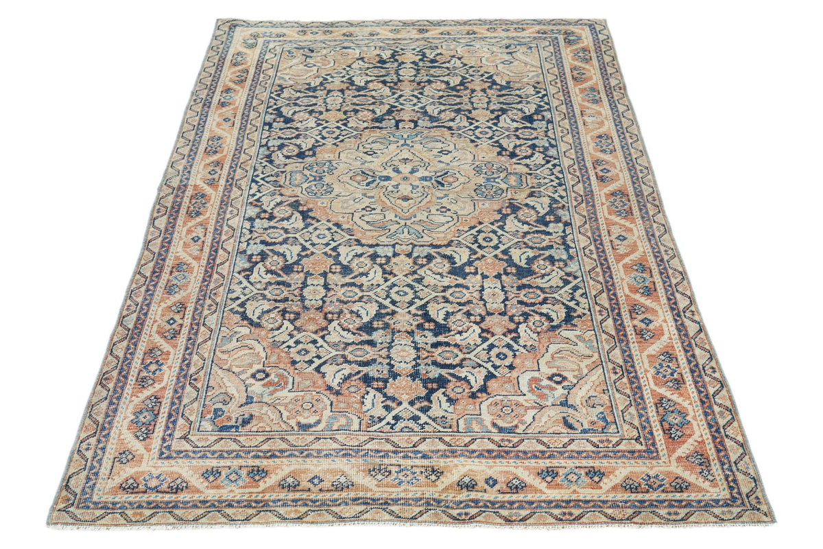 4x7 Navy and Beige Persian Traditional Rug