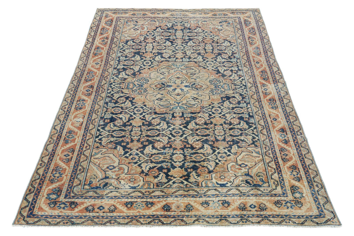 4x7 Navy and Beige Persian Traditional Rug