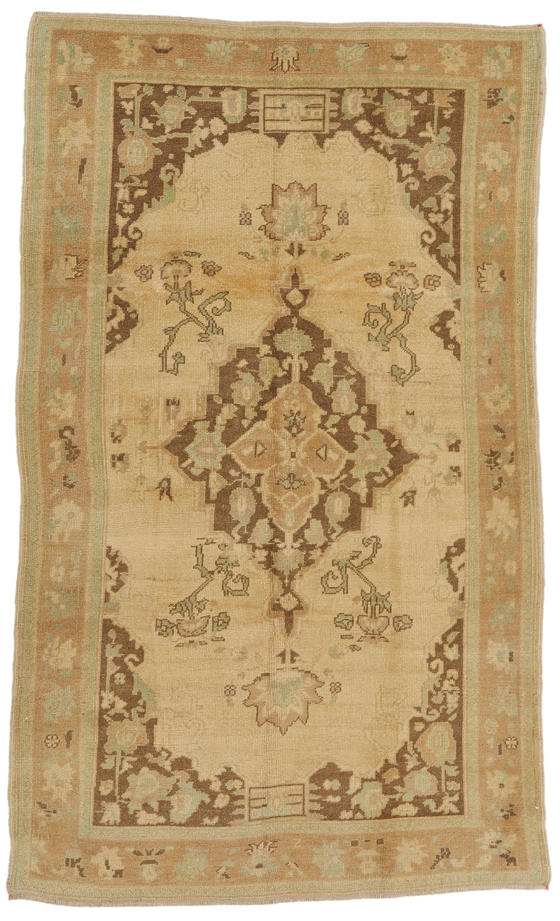 5x9 Brown and Beige Turkish Tribal Rug