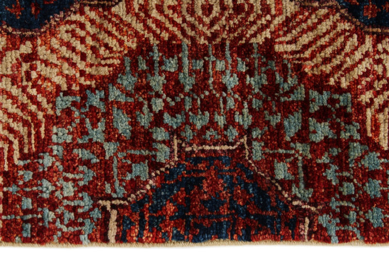 9x13 Red and Ivory Turkish Tribal Rug