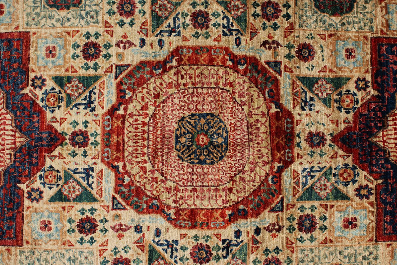 9x13 Red and Ivory Turkish Tribal Rug