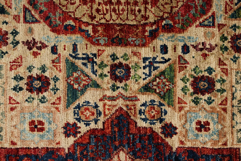 9x13 Red and Ivory Turkish Tribal Rug