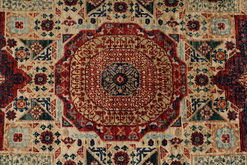 9x13 Red and Ivory Turkish Tribal Rug