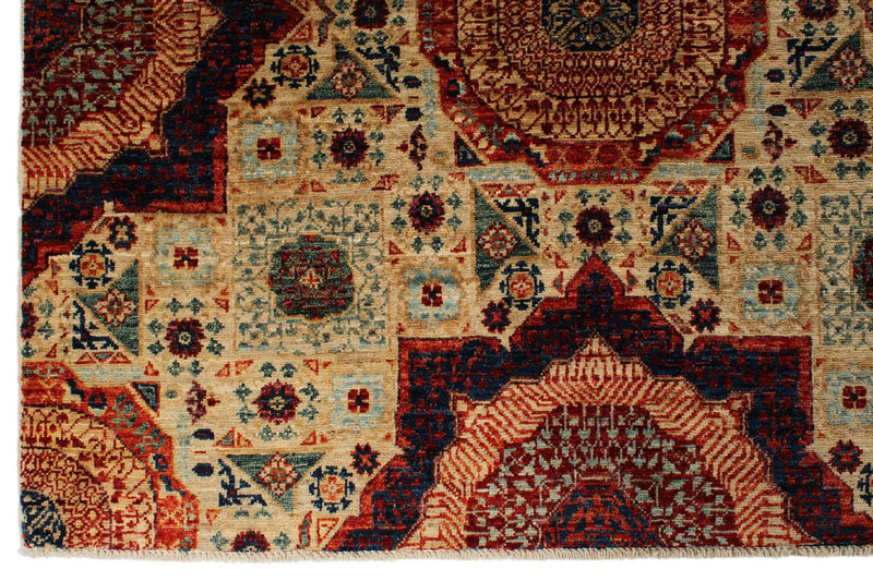 9x13 Red and Ivory Turkish Tribal Rug