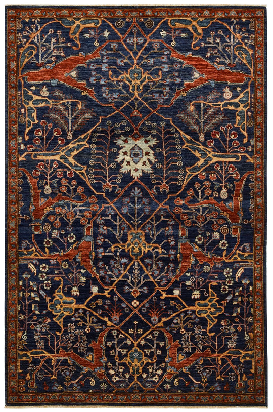 4x6 Navy and Multicolor Traditional Rug