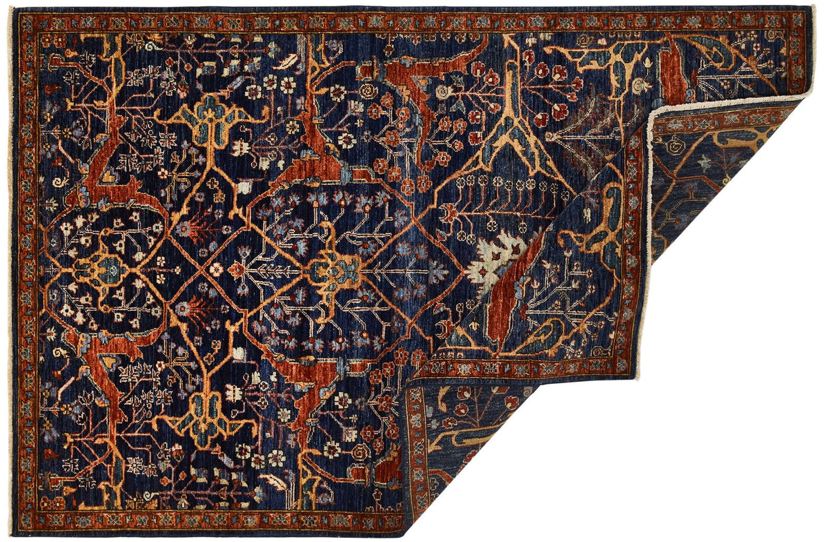 4x6 Navy and Multicolor Traditional Rug