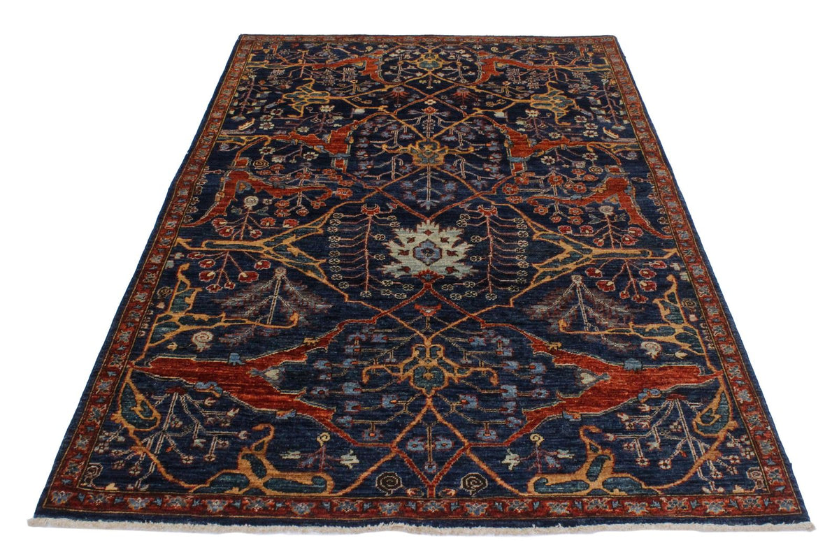 4x6 Navy and Multicolor Traditional Rug