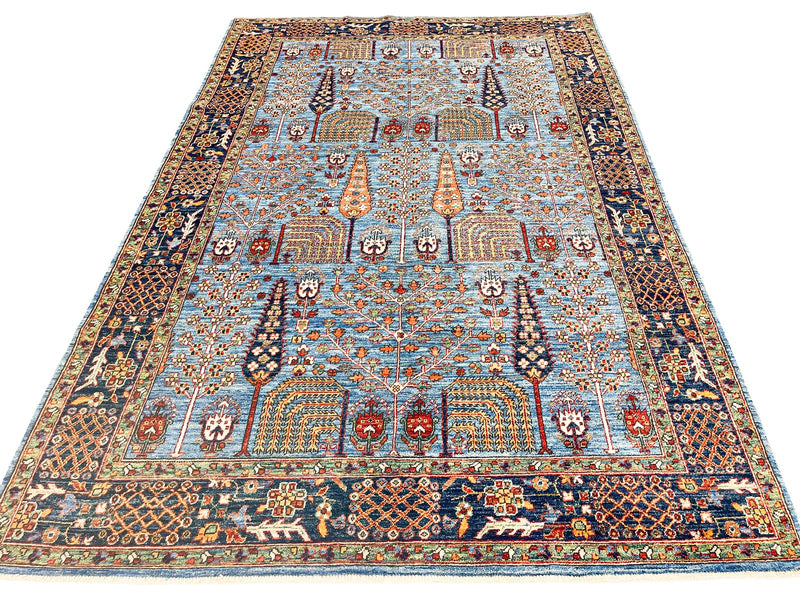 6x9 Light Blue and Navy Anatolian Traditional Rug