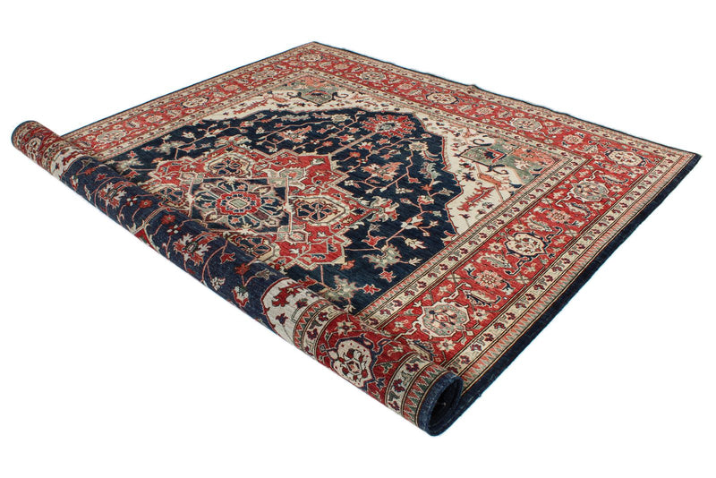 8x10 Navy and Red Anatolian Traditional Rug