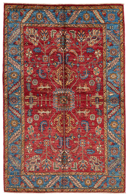 4x6 Red and Blue Anatolian Traditional Rug