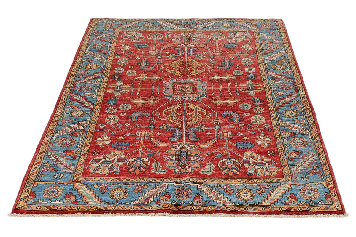 4x6 Red and Blue Anatolian Traditional Rug