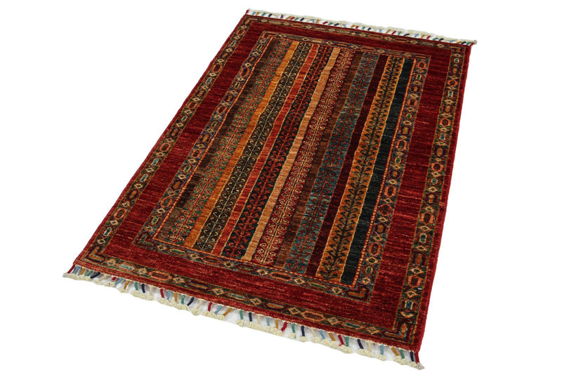 3x4 Multicolor and Red Turkish Tribal Rug