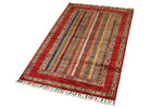 3x4 Multicolor and Red Turkish Tribal Rug