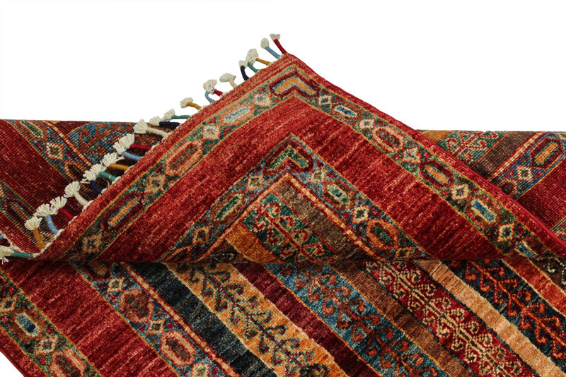 3x4 Multicolor and Red Turkish Tribal Rug