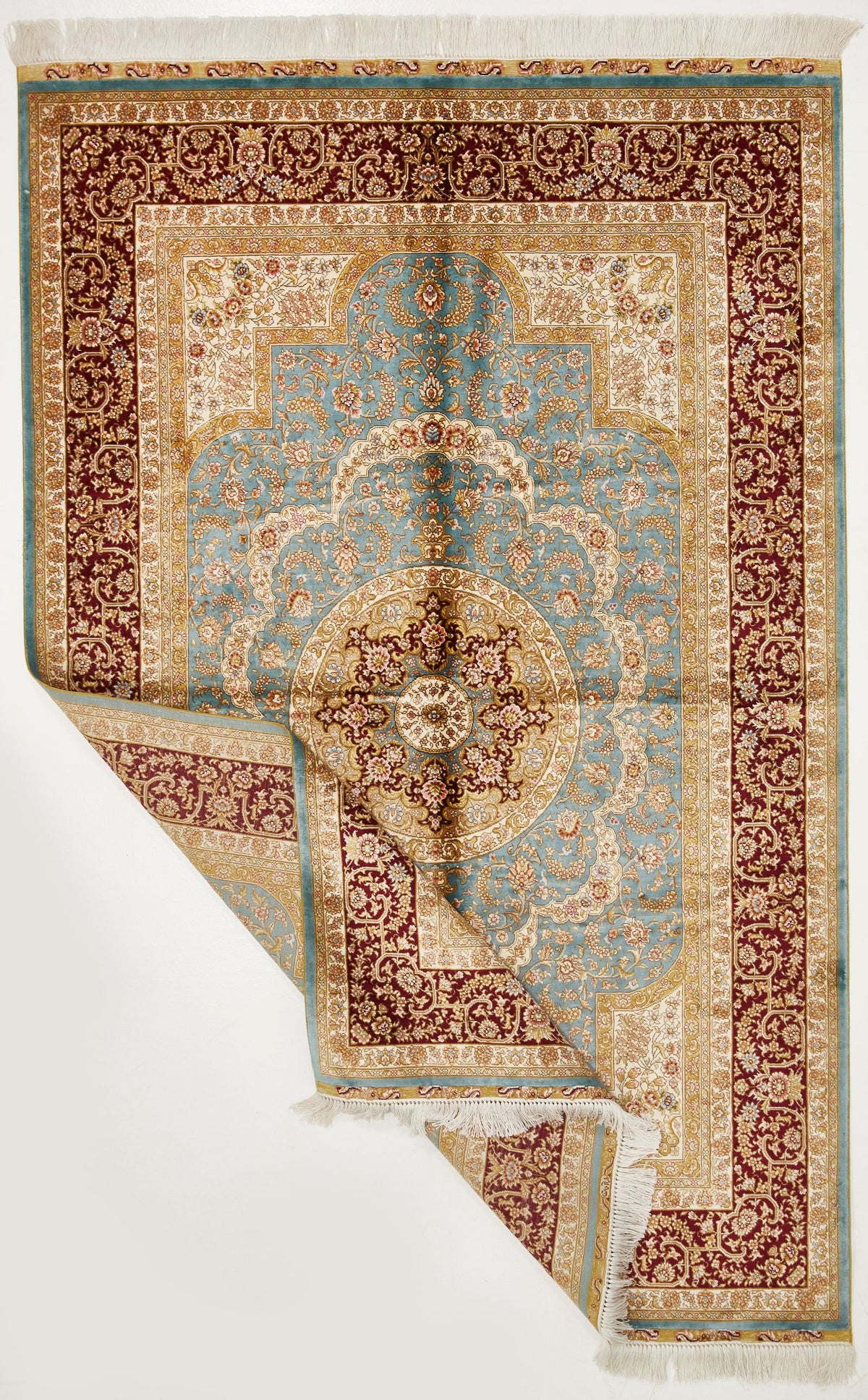 4x6 Blue and Red Turkish Silk Rug