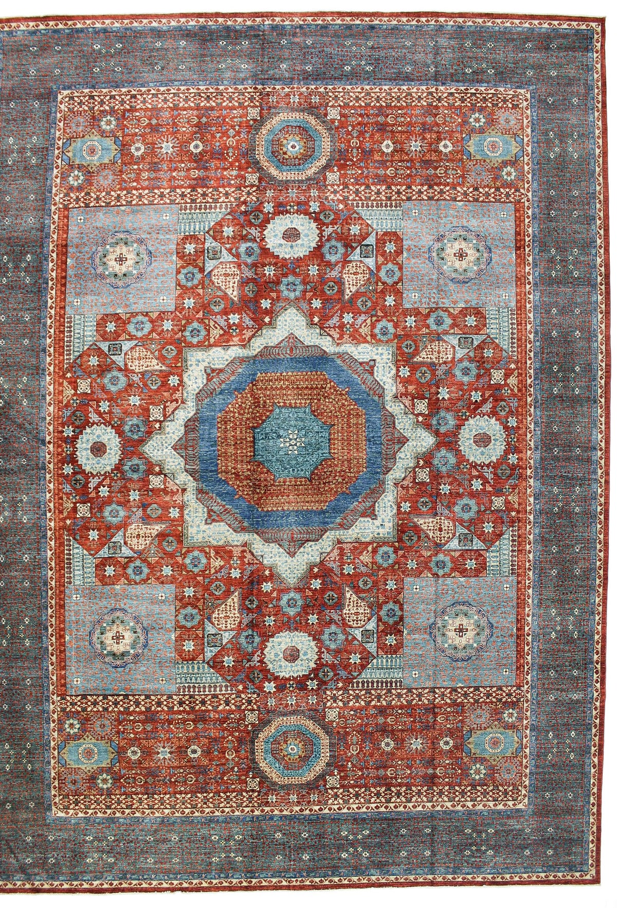 12x17 Red and Green Turkish Tribal Rug