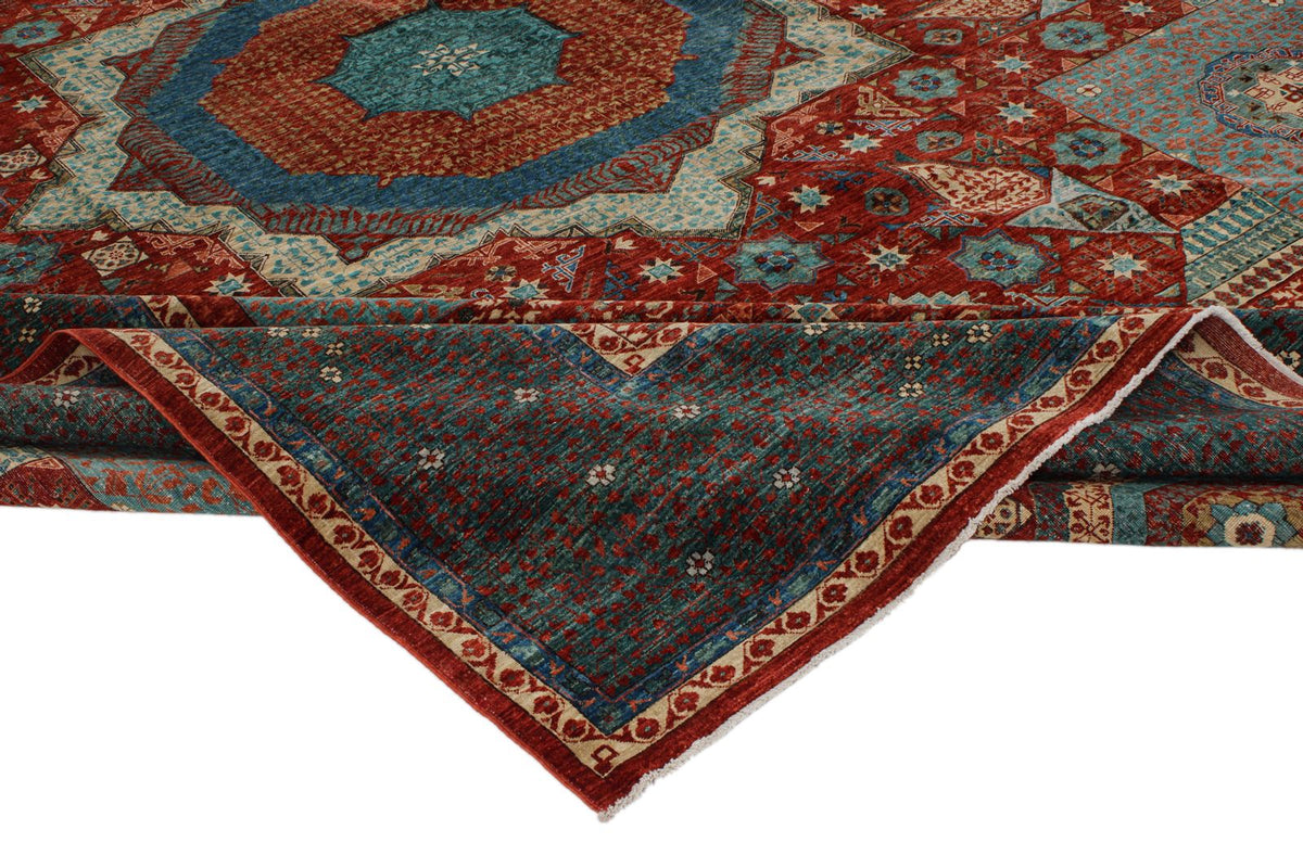 12x17 Red and Green Turkish Tribal Rug
