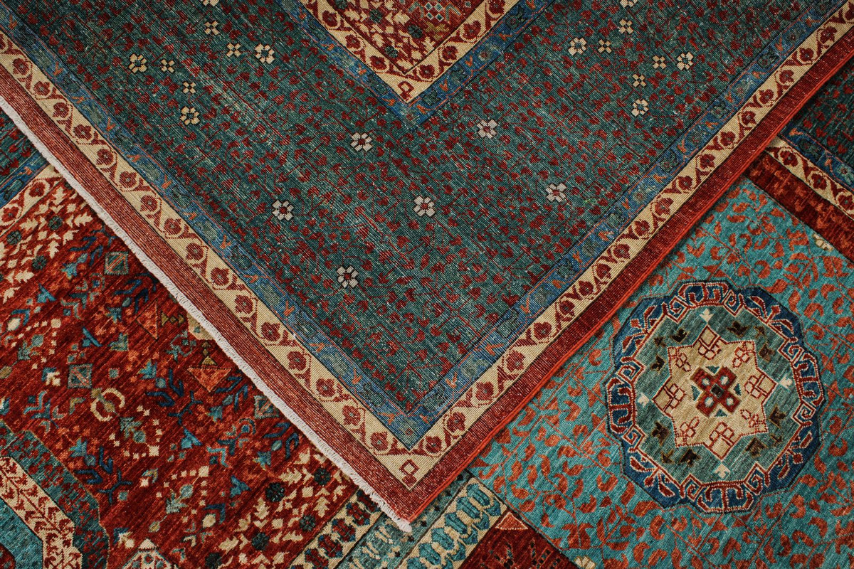 12x17 Red and Green Turkish Tribal Rug