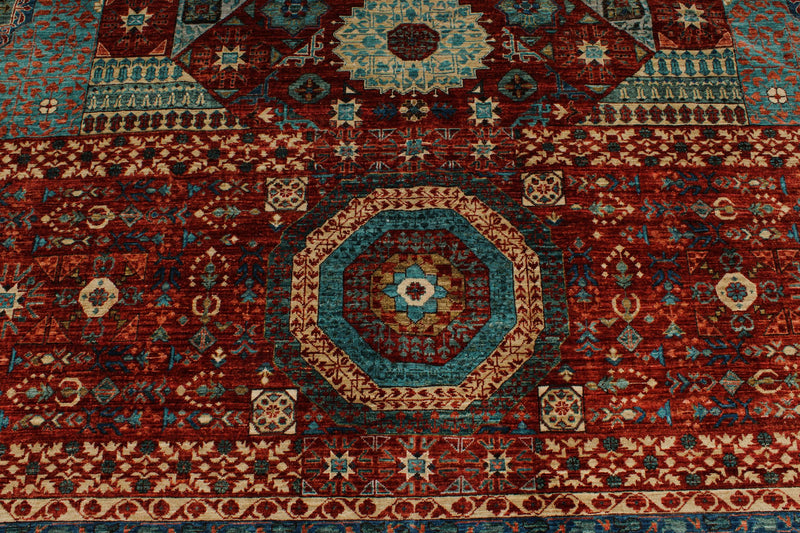 12x17 Red and Green Turkish Tribal Rug