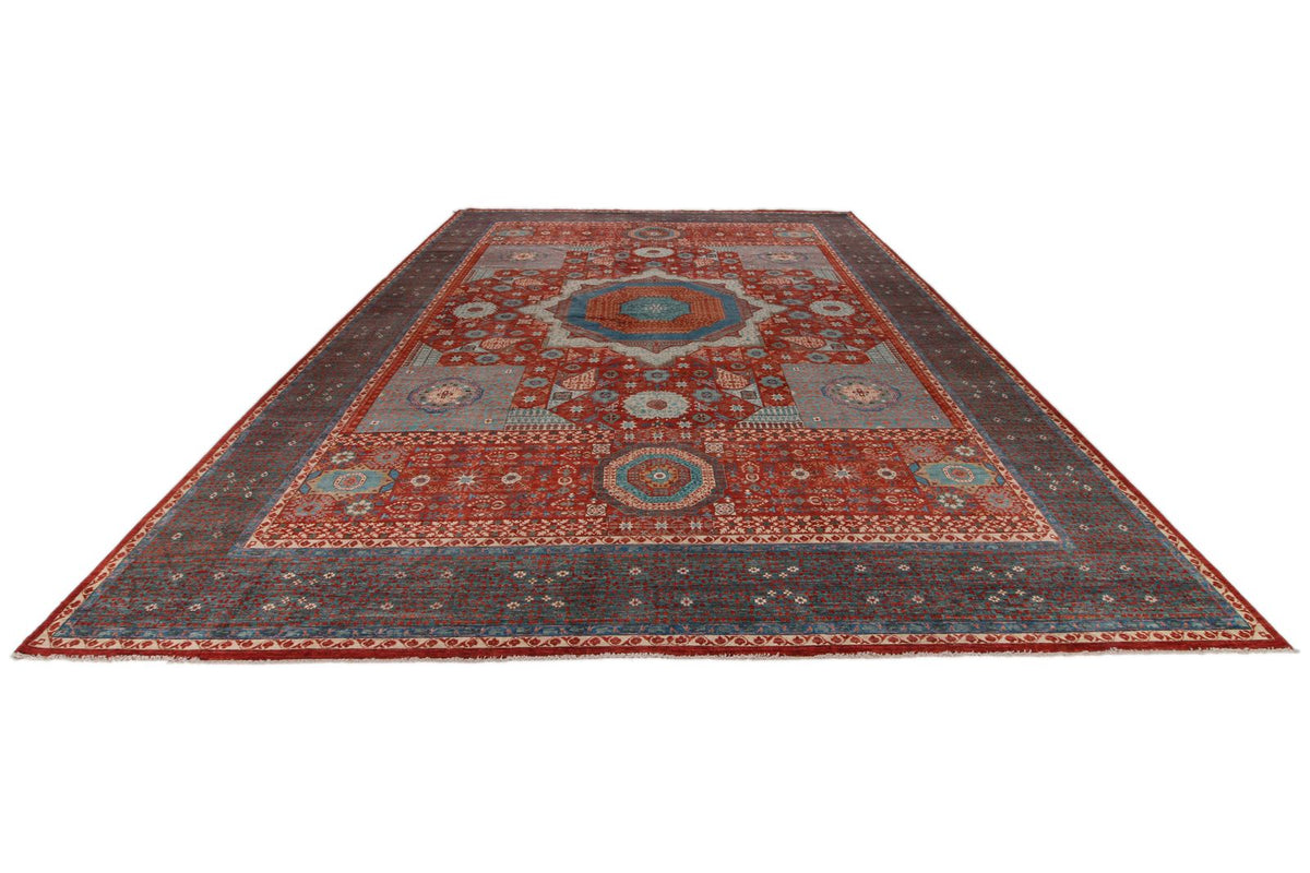 12x17 Red and Green Turkish Tribal Rug