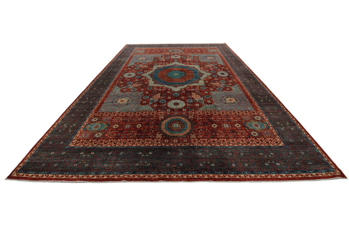 12x17 Red and Green Turkish Tribal Rug