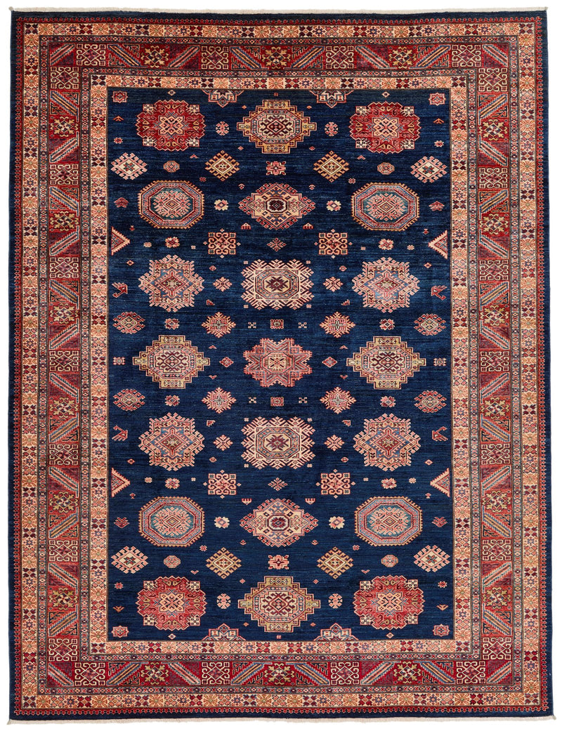 9x12 Navy and Red Kazak Tribal Rug