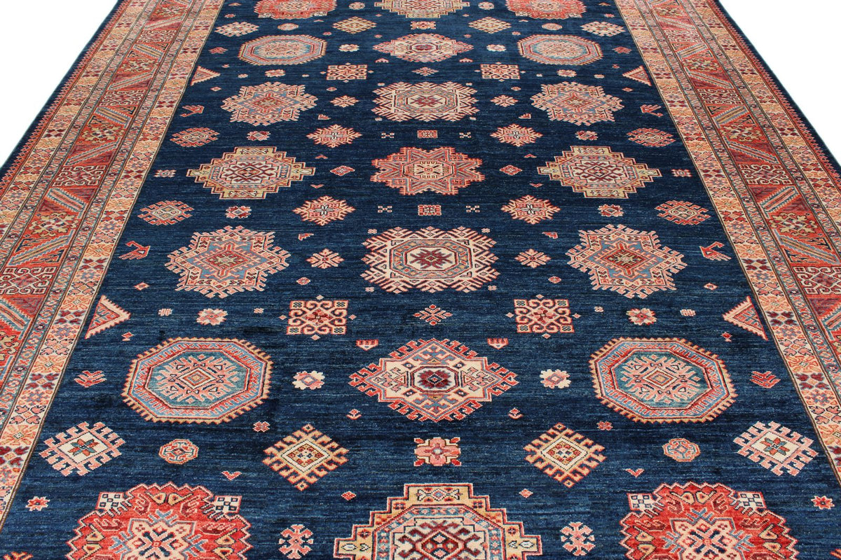 9x12 Navy and Red Kazak Tribal Rug