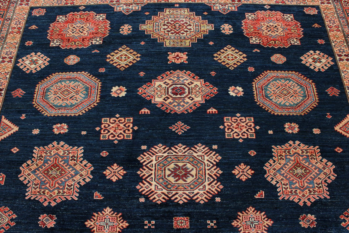9x12 Navy and Red Kazak Tribal Rug