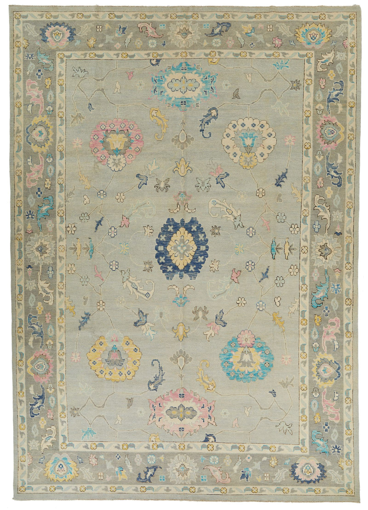 10x14 Gray and Gray Turkish Oushak Rug