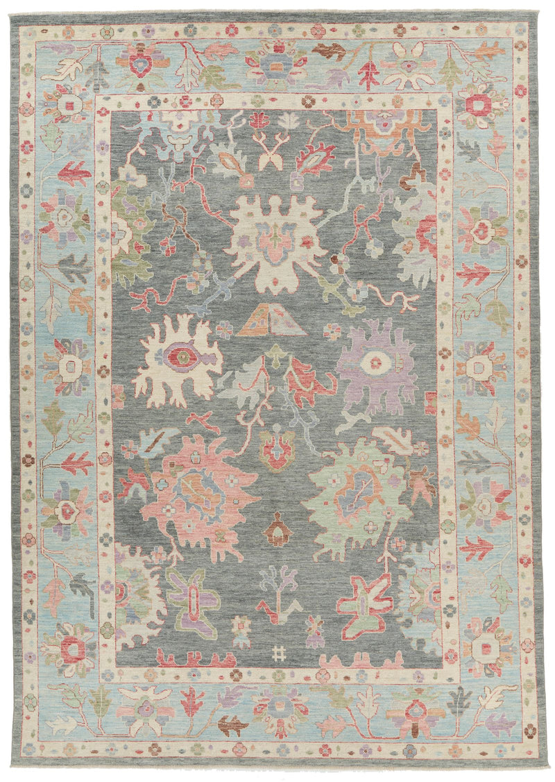 10x14 Gray and Light Blue Turkish Oushak Rug