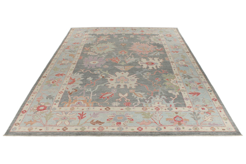 10x14 Gray and Light Blue Turkish Oushak Rug