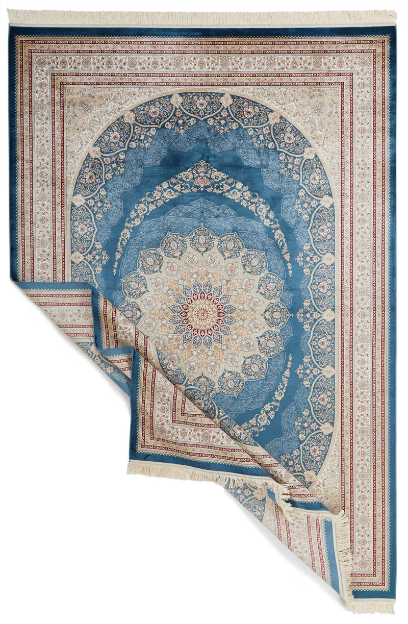 7x10 Blue and Ivory Turkish Antep Rug