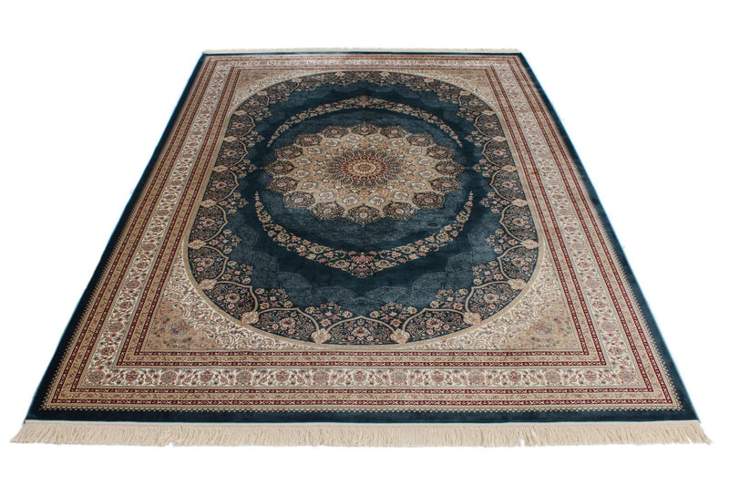 7x10 Blue and Ivory Turkish Antep Rug