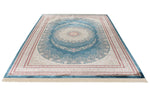 7x10 Blue and Ivory Turkish Antep Rug