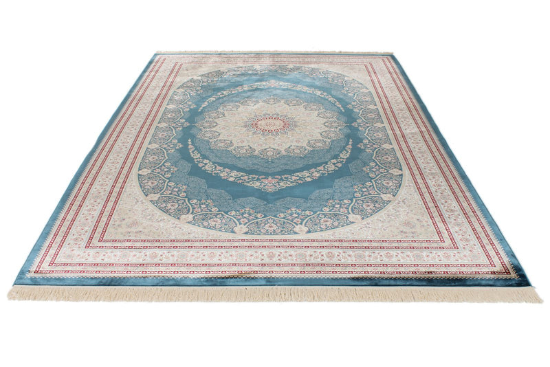 7x10 Blue and Ivory Turkish Antep Rug