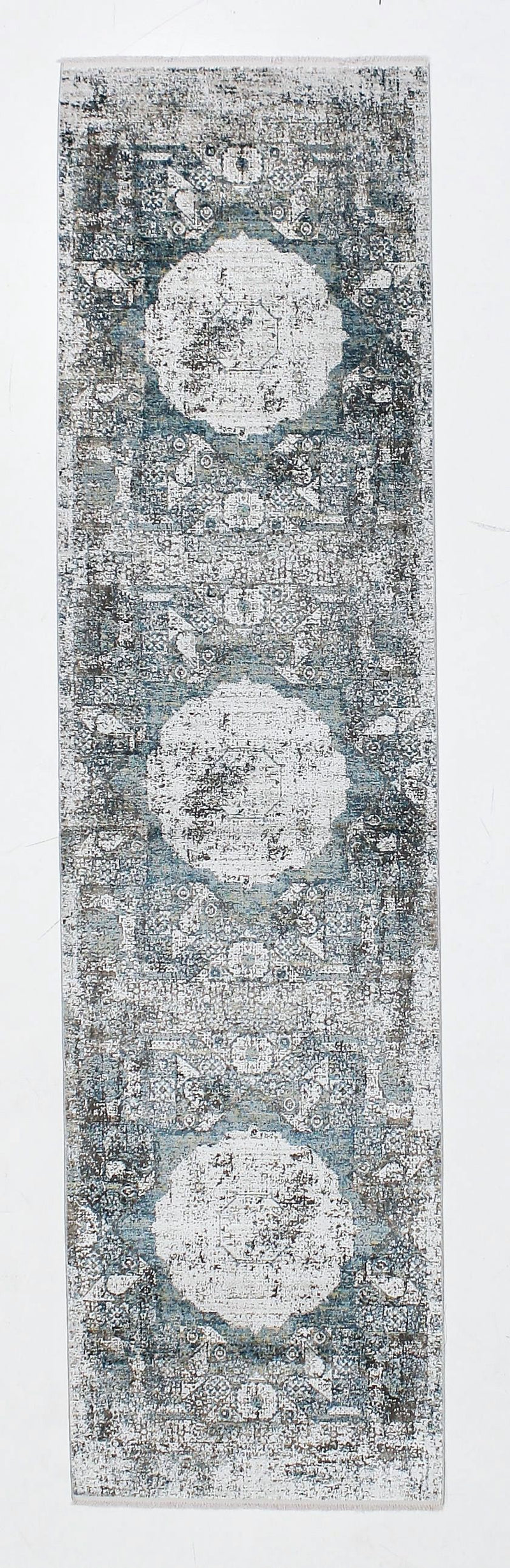 3x10 Light Blue and Ivory Turkish Antep Runner