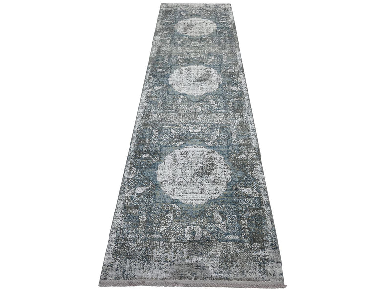 3x10 Light Blue and Ivory Turkish Antep Runner