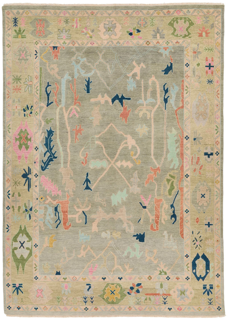 9x12 Gray and Multicolor Turkish Oushak Rug