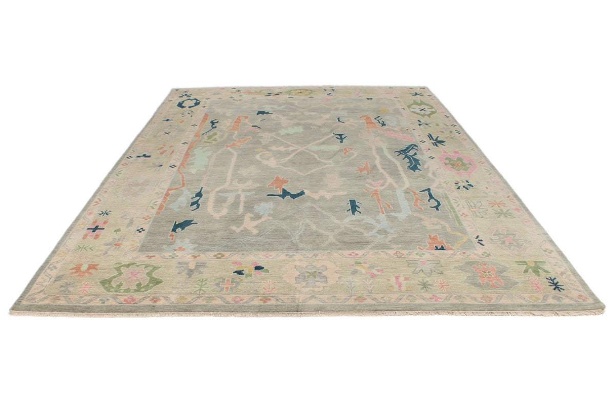 9x12 Gray and Multicolor Turkish Oushak Rug